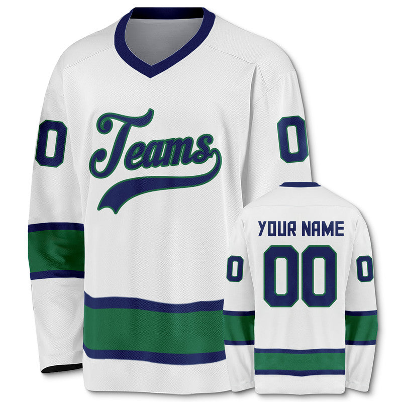 Custom White Royal-Kelly Green Authentic Hockey Jersey