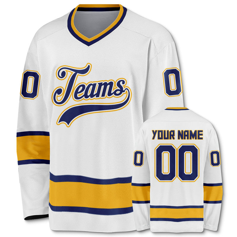 Custom White Royal-Gold Authentic Hockey Jersey