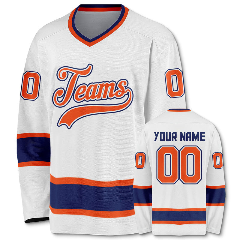 Custom White Orange-Royal Authentic Hockey Jersey