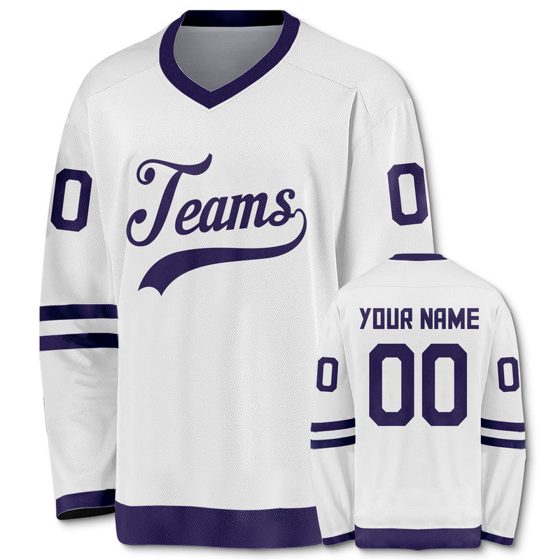 Custom White Purple Authentic Hockey Jersey