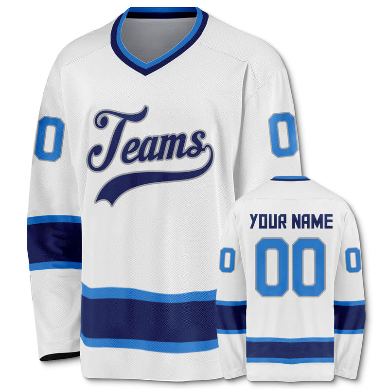 Custom White Royal-Powder Blue Authentic Hockey Jersey