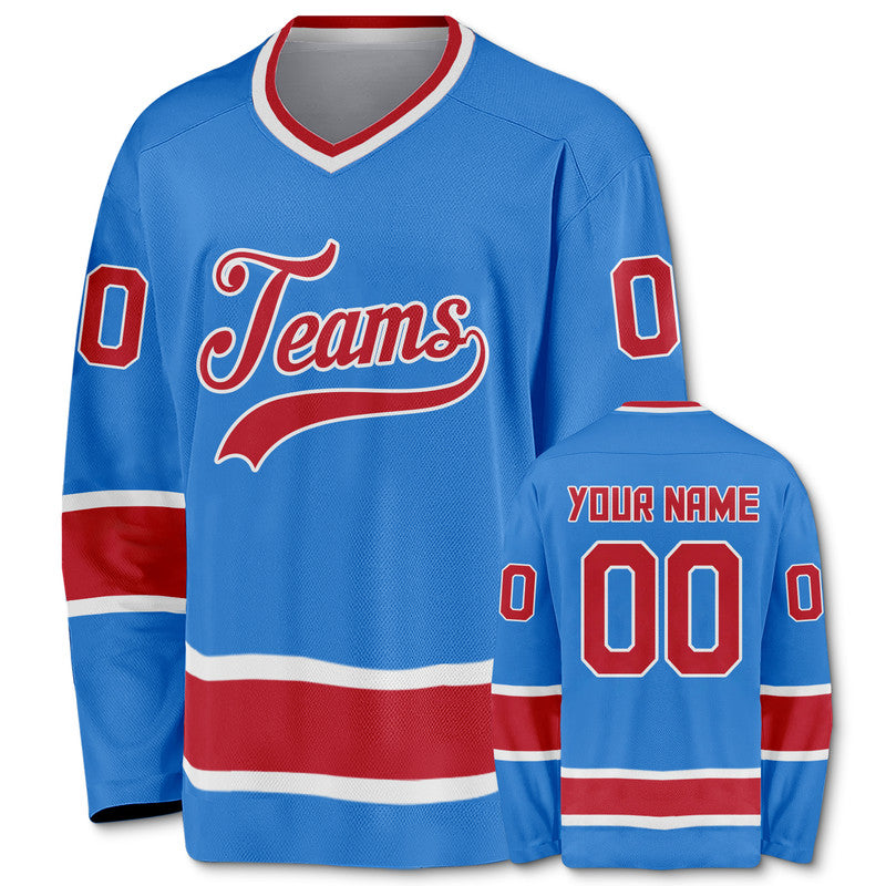 Custom Powder Blue Red-White Authentic Hockey Jersey