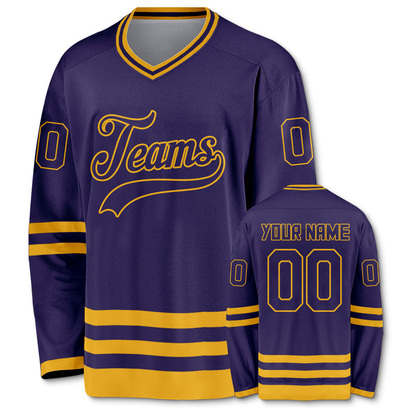 Custom Purple Black-Gold Authentic Hockey Jersey