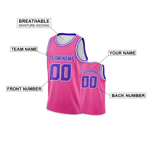 Custom Pink Aqua-White Round Neck Rib-Knit Basketball Jersey