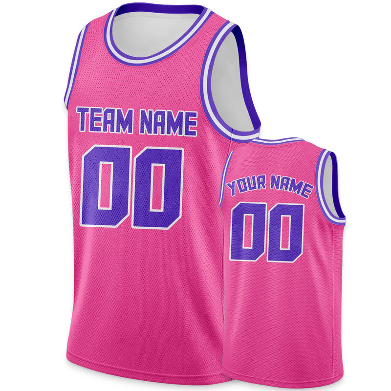 Custom Pink Aqua-White Round Neck Rib-Knit Basketball Jersey