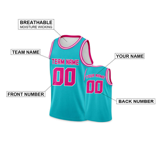 Custom Aqua Pink-White Round Neck Rib-Knit Basketball Jersey