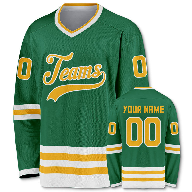 Custom Kelly Green Gold-White Authentic Hockey Jersey