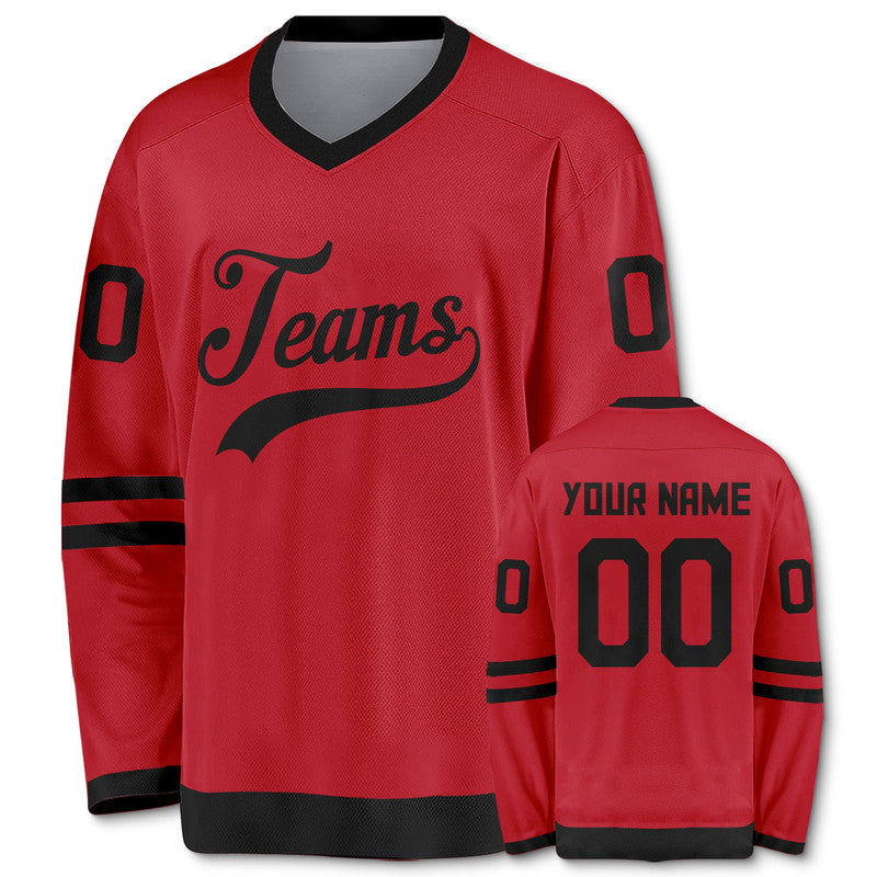 Custom Red Black Authentic Hockey Jersey