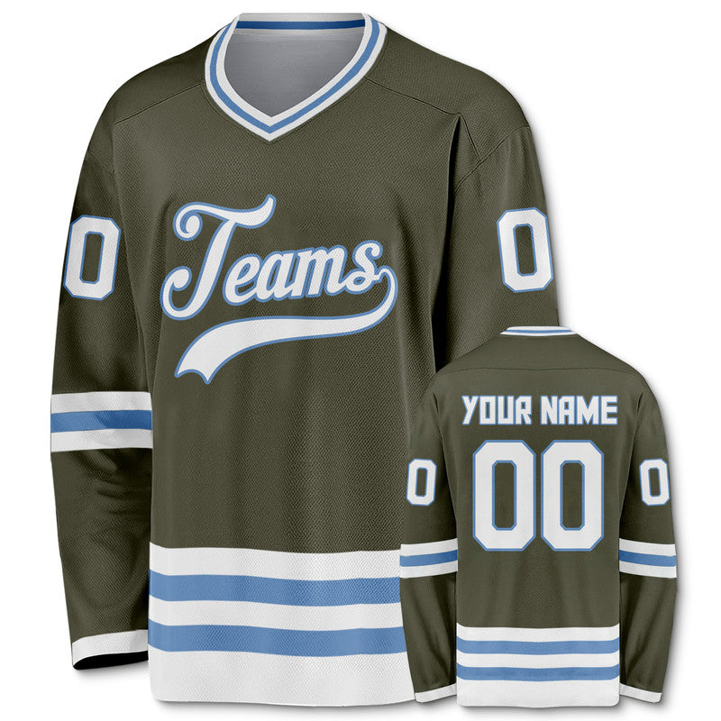 Custom Olive Light Blue-White Authentic Hockey Jersey