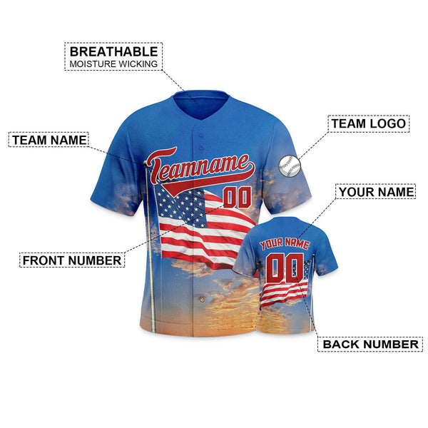 Custom 3D American Flag Fashion Authentic Baseball Jersey