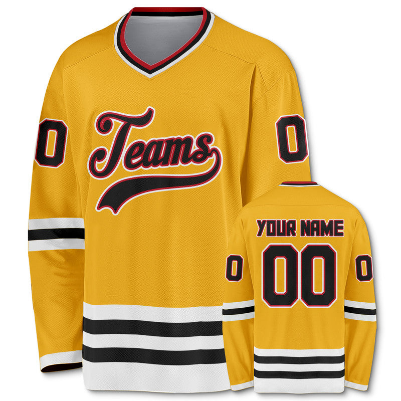 Custom Gold Black-Red Authentic Hockey Jersey