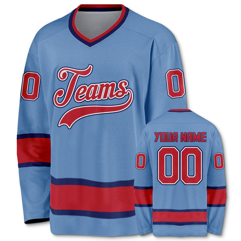 Custom Light Blue Red-Black Authentic Hockey Jersey