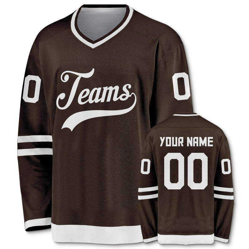 Custom Brown White-Black Authentic Hockey Jersey