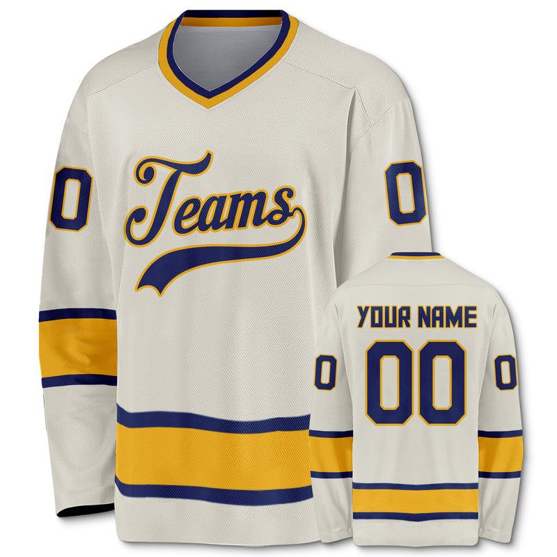 Custom Cream Royal-Gold Authentic Hockey Jersey