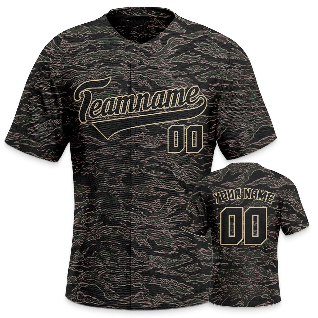 Custom Camo Black-Cream Authentic Salute To Service Baseball Jersey-2