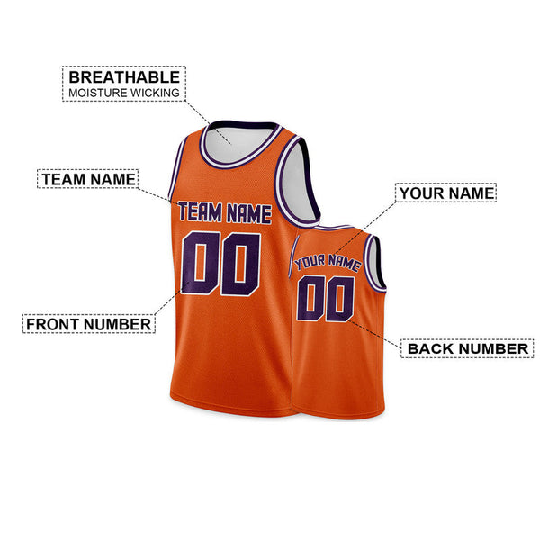 Custom Orange Purple-White Round Neck Rib-Knit Basketball Jersey