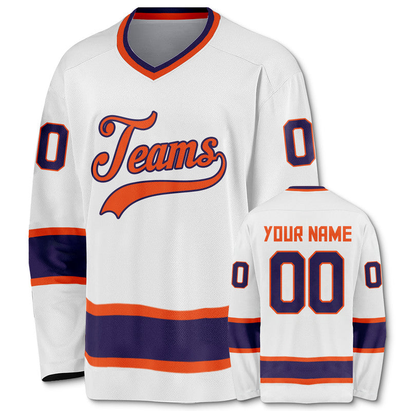 Custom White Orange-Purple Authentic Hockey Jersey