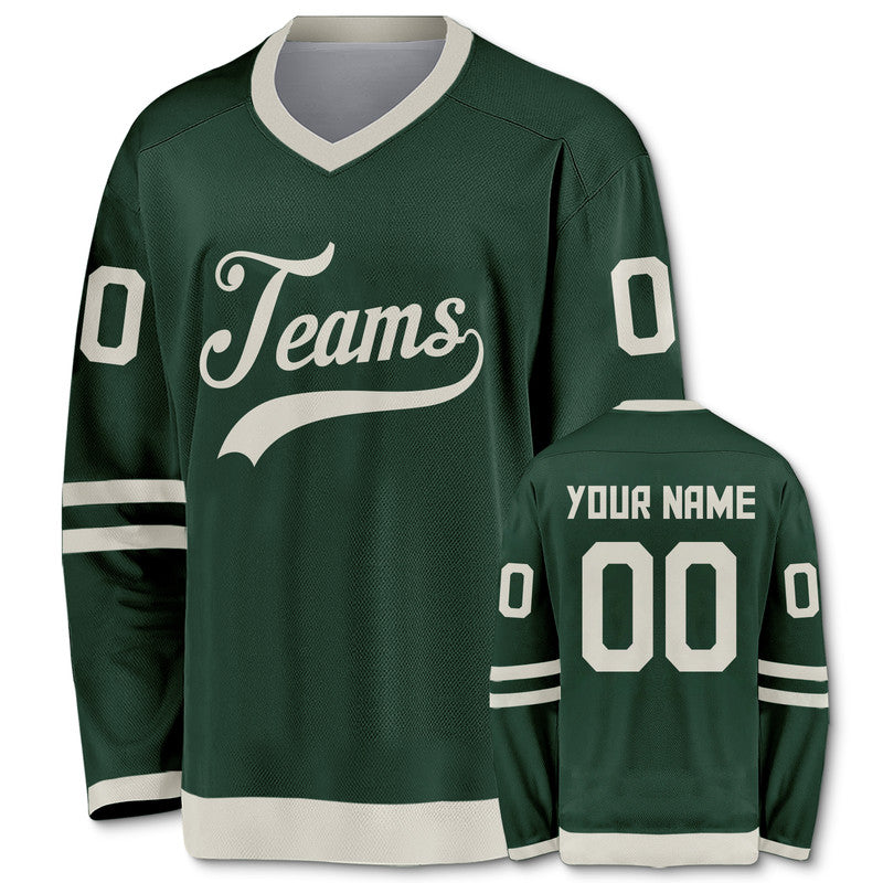 Custom Green Beige Authentic Hockey Jersey