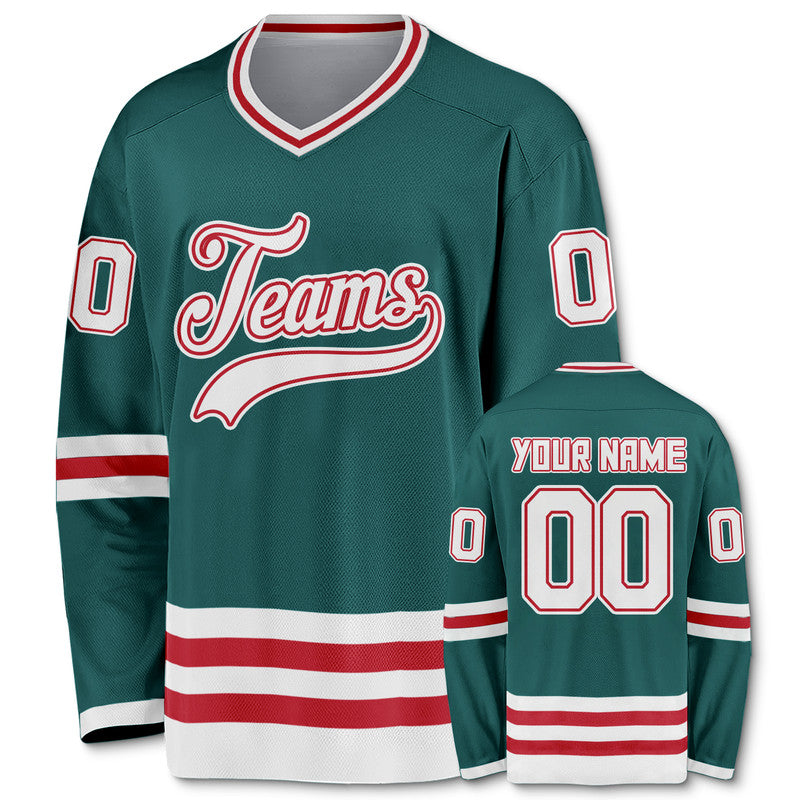 Custom Aqua White-Red Authentic Hockey Jersey