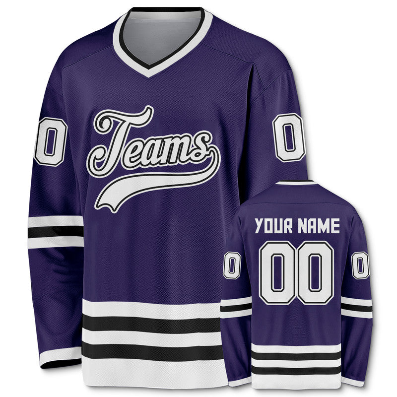 Custom Purple White-Black Authentic Hockey Jersey