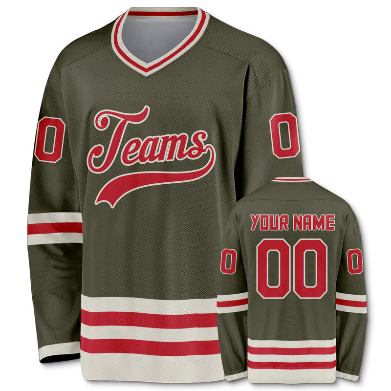 Custom Olive Red-Beige Authentic Hockey Jersey