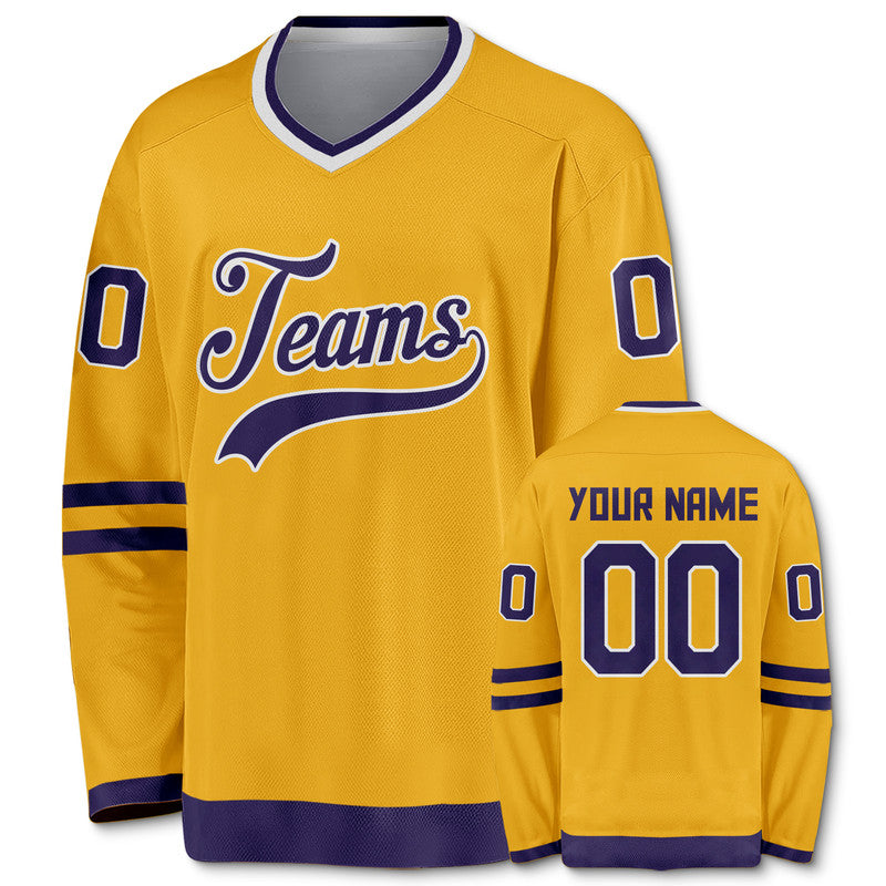 Custom Gold Purple-White Authentic Hockey Jersey