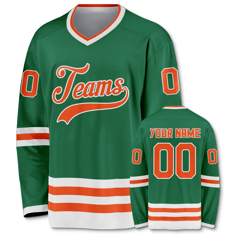 Custom Kelly Green Orange-White Authentic Hockey Jersey