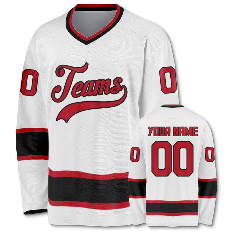 Custom White Red-Black Authentic Hockey Jersey