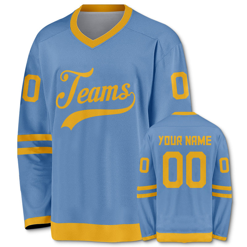 Custom Light Blue Gold Authentic Hockey Jersey