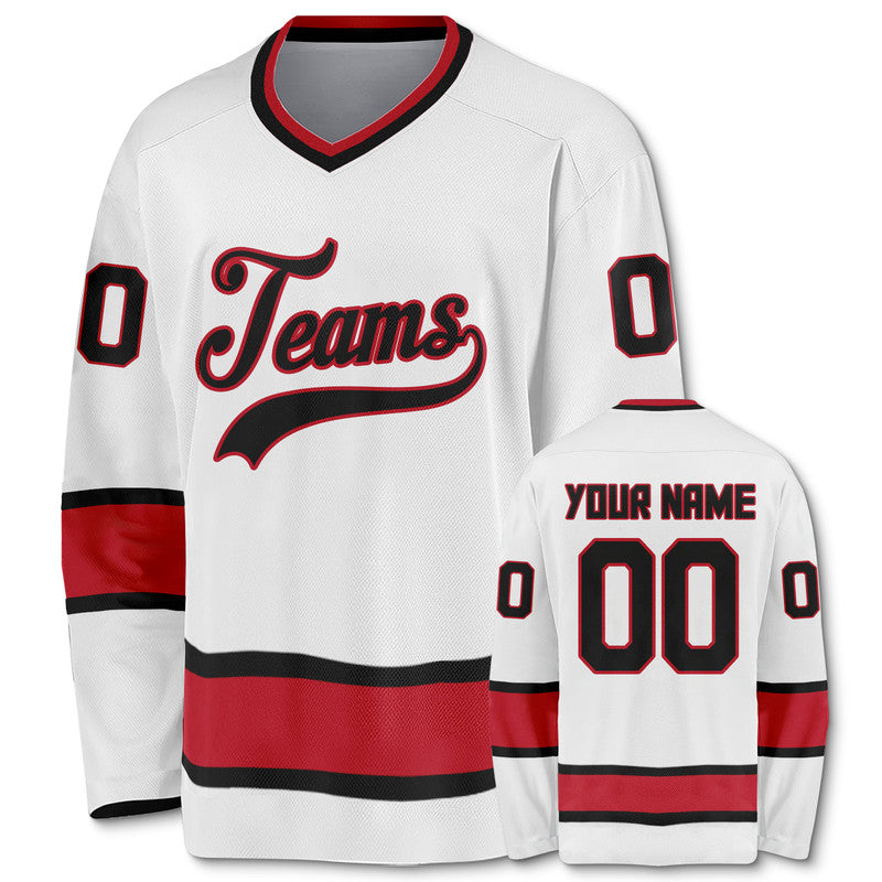 Custom White Black -Red Authentic Hockey Jersey