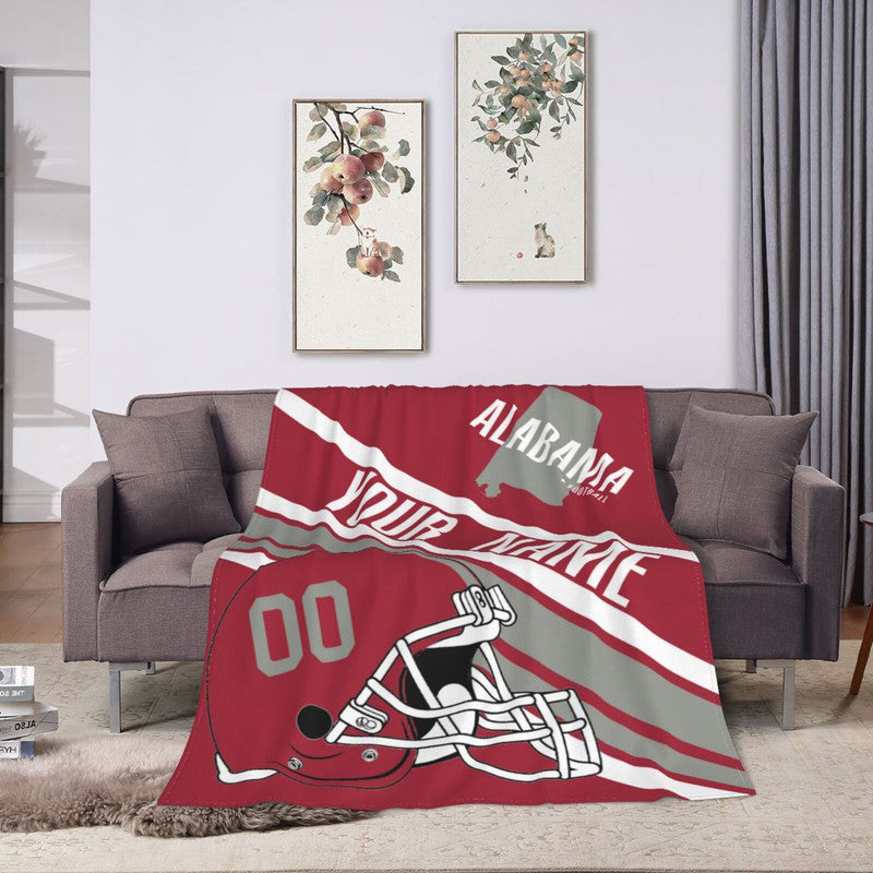 Custom Football Alabama Fleece Throw Blanket With Name Number for Fans Gifts