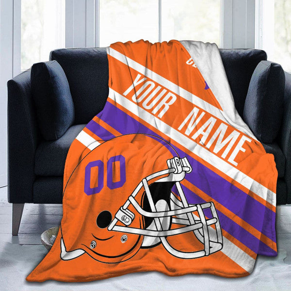 Custom Football Clemson Fleece Throw Blanket With Name Number for Fans Gifts