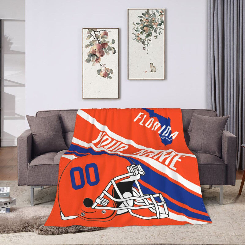 Custom Football Florida Fleece Throw Blanket With Name Number for Fans Gifts