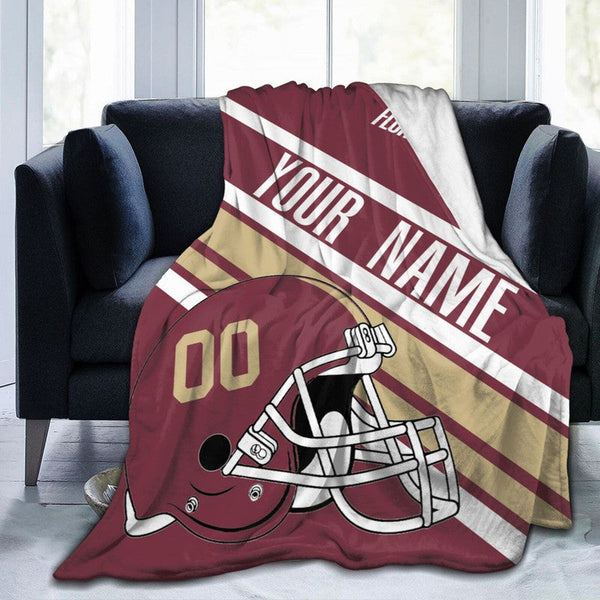 Custom Football Florida State Fleece Throw Blanket With Name Number for Fans Gifts