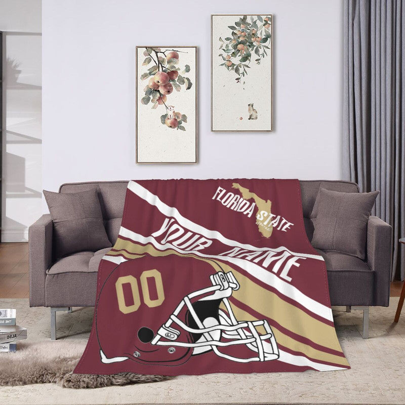 Custom Football Florida State Fleece Throw Blanket With Name Number for Fans Gifts