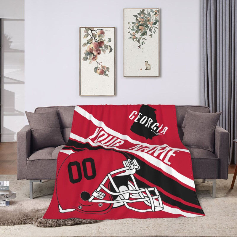 Custom Football Georgia Fleece Throw Blanket With Name Number for Fans Gifts