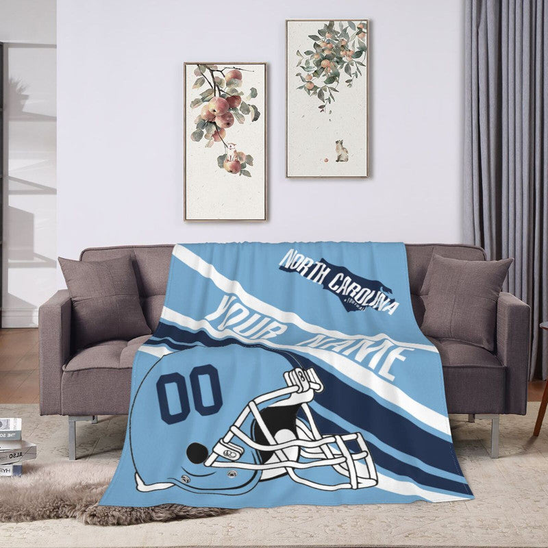 Custom Football North Carolina Fleece Throw Blanket With Name Number for Fans Gifts