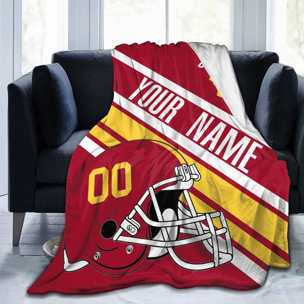 Custom Football USC Fleece Throw Blanket With Name Number for Fans Gifts