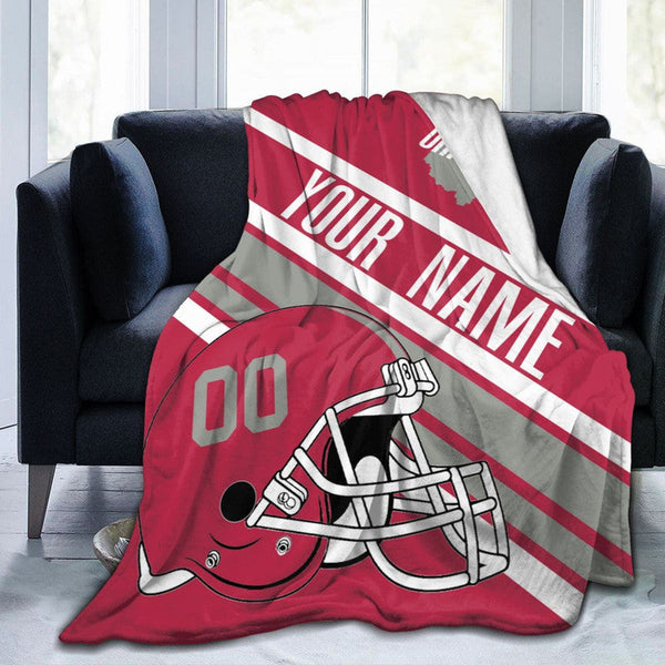 Custom Football Ohio Fleece Throw Blanket With Name Number for Fans Gifts