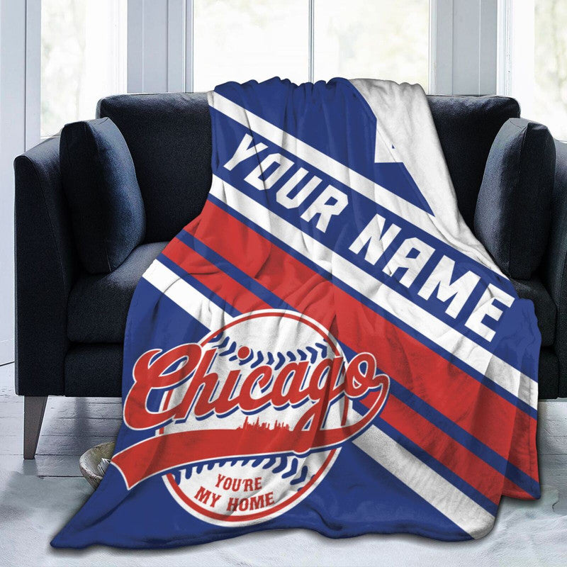 Custom Baseball Chicago   Fleece Throw Blanket With Name Number for Fans Gifts