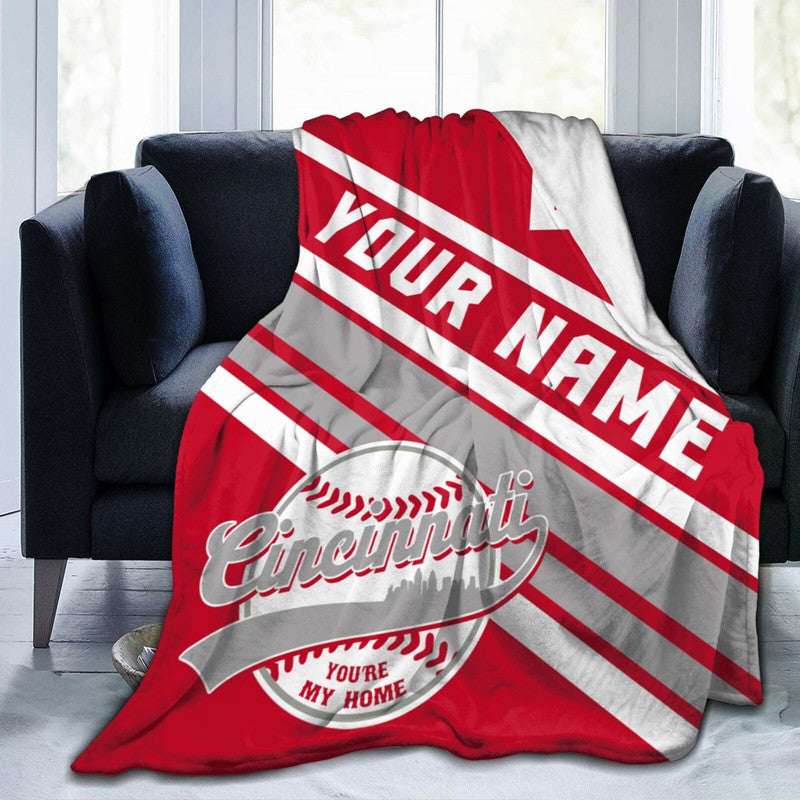 Custom Baseball Cincinnati   Fleece Throw Blanket With Name Number for Fans Gifts