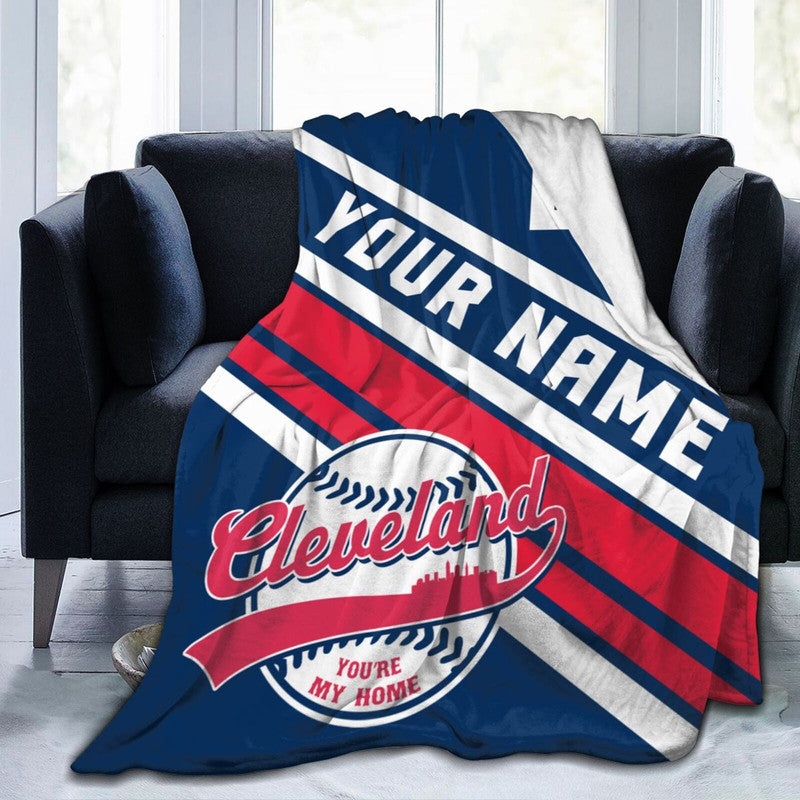 Custom Baseball Cleveland Fleece Throw Blanket With Name Number for Fans Gifts