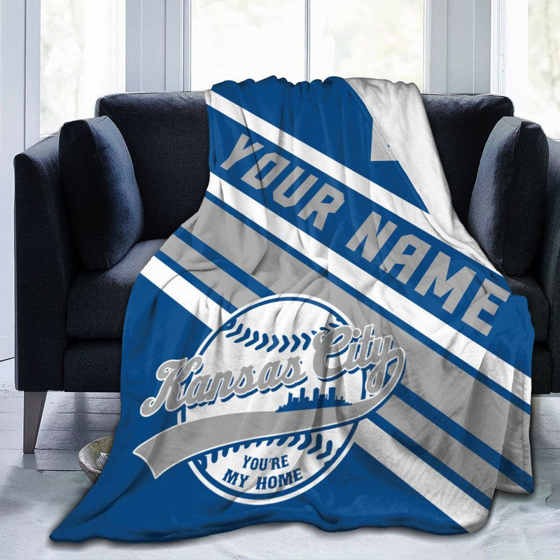 Custom Baseball Kansas City    Fleece Throw Blanket With Name Number for Fans Gifts