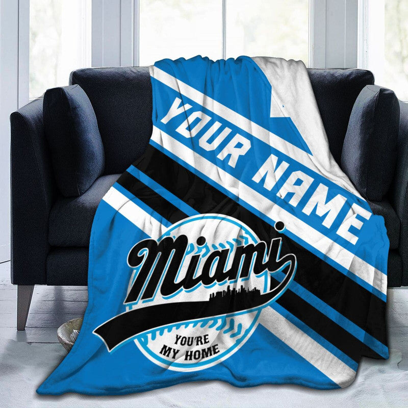 Custom Baseball Miami  Fleece Throw Blanket With Name Number for Fans Gifts