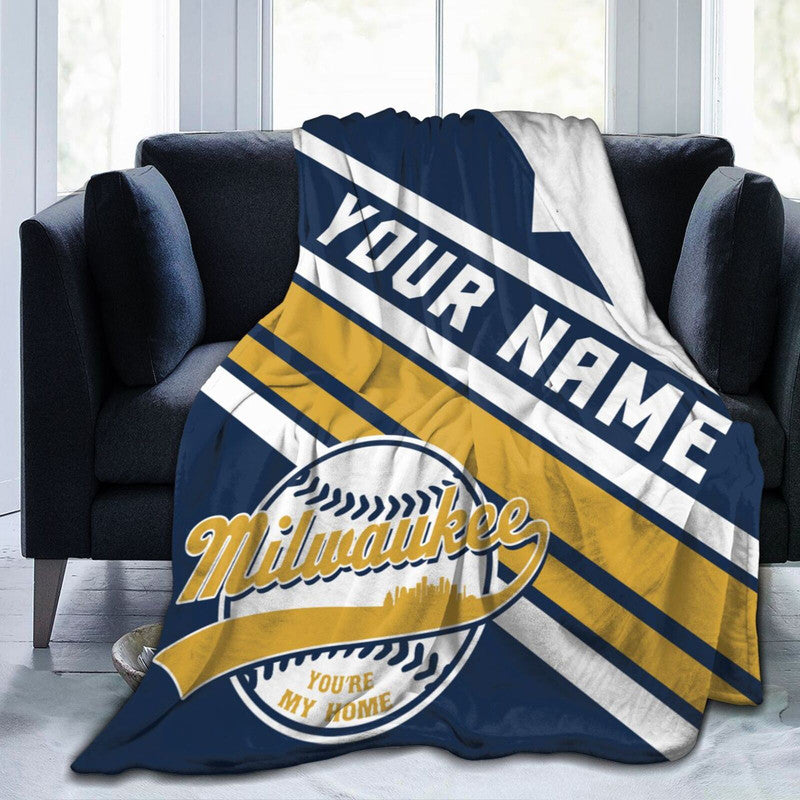 Custom Baseball Milwaukee   Fleece Throw Blanket With Name Number for Fans Gifts