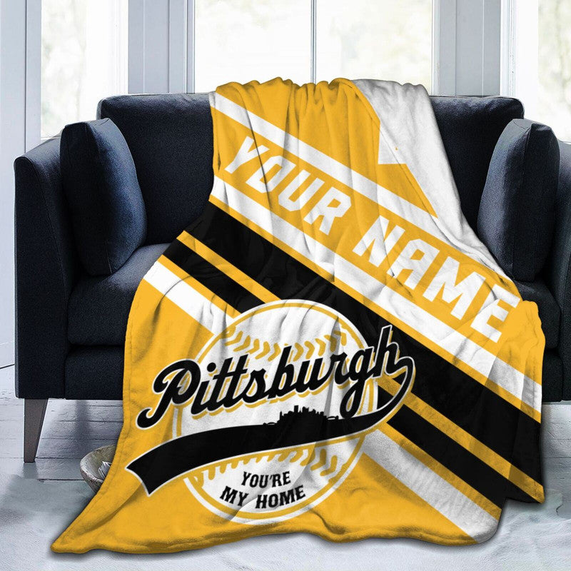 Custom Baseball Pittsburgh  Fleece Throw Blanket With Name Number for Fans Gifts