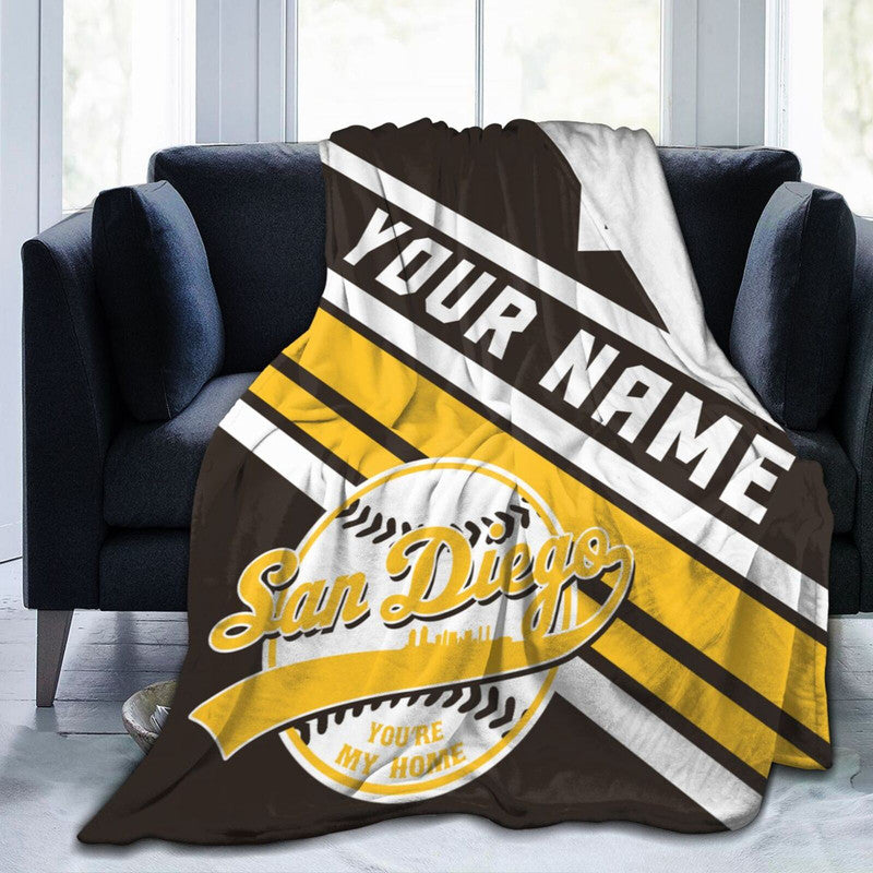 Custom Baseball San Diego Fleece Throw Blanket With Name Number for Fans Gifts