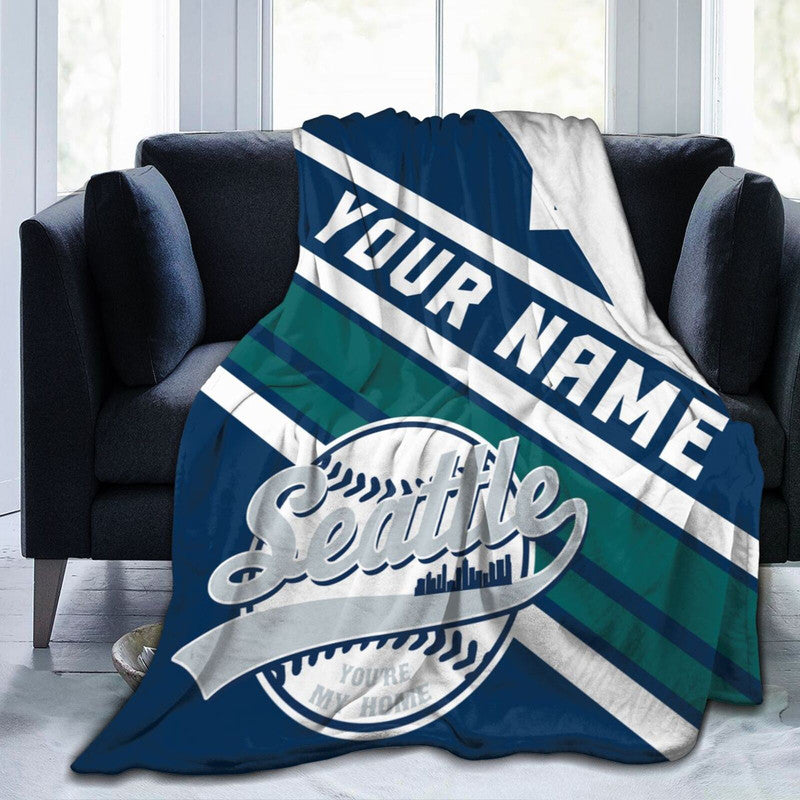 Custom Baseball Seattle  Fleece Throw Blanket With Name Number for Fans Gifts