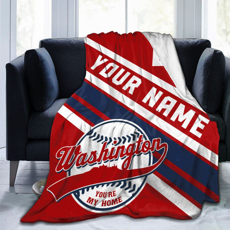 Custom Baseball Washington   Fleece Throw Blanket With Name Number for Fans Gifts