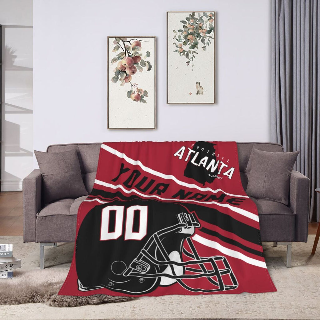 Custom Football City Map Atlanta Fleece Throw Blanket Name Number for Fans Gifts